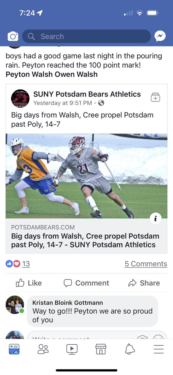 Congratulations on Peyton Walsh (2019)Scoring 100 points in his Potsdam career