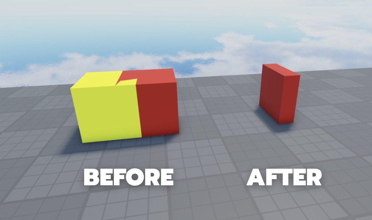 MONT3REY's tweet image. #Roblox #RobloxDev #RobloxUpdate
Heres something most people don't know about.
Roblox has added a new intersect feature in Roblox Studio. It basically just makes the overlapping part of two blocks, a part. Heres some examples: