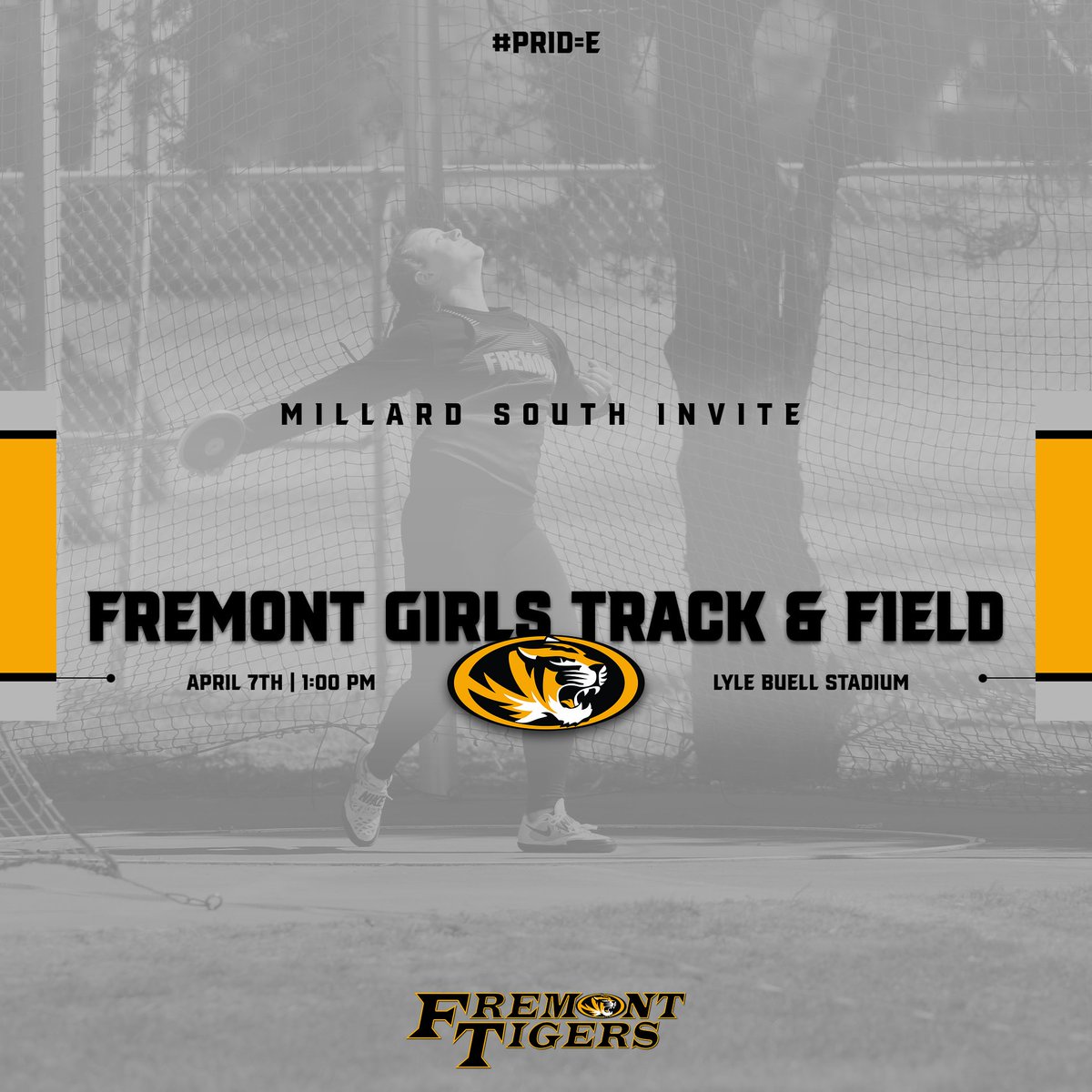 fhsgirlstrack's tweet photo. The Tigers are back in Action at Millard South on Friday April 7th @ 1:00 PM.   #PRID=E https://t.co/VlShDy03jv