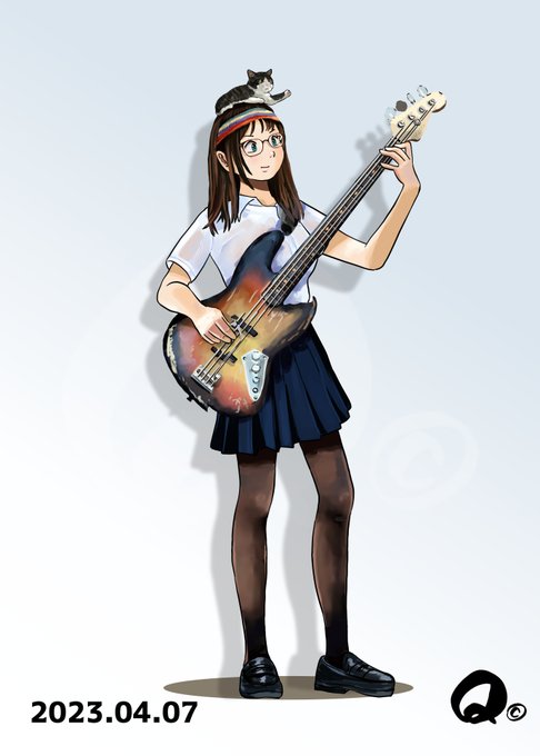 4/7㊎のモカちゃん🌻
ベース大好きモカちゃん、5か月ぶりのベースイラストです🎸
今日はジャコ・パストリアス風にベースはフェンダーのジャズベ。
ピックガードを外したフレットレスベース。
バンダナ巻いてなりきるうちの子でした～😱

今日のイラストは伸びんやろなぁ～😅 