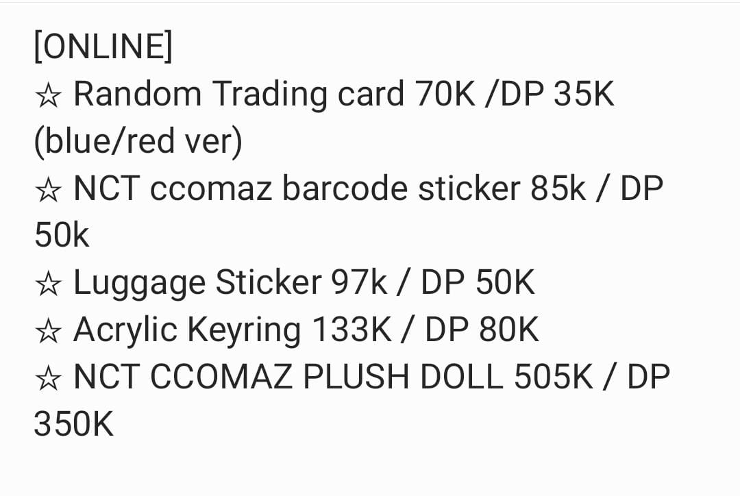 BbearKshop's tweet photo. [ #BbPreorder ] OPEN PO NCT CCOMAZ GROCERT OFFLINE &amp; ONLINE

*price on pict 

✅ems tax, fee jastip 
✅sealed 
✅go line 
❌pack, 🍊
📍solo, jateng https://t.co/PCD1d4O0mj
