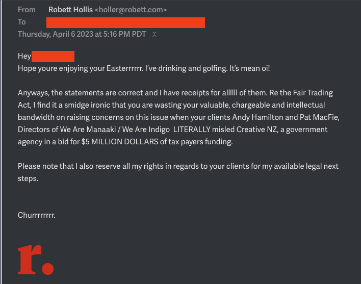 Yesterday we raised $20,000 for Maori &amp; Pasifika Founders - and today the Kings Counsel legally threatened me….. AGAIN!!!! I can’t make this shit up! Here’s the receipts.

I have been beyond humbled from all the DM's, calls and texts from allll the supporters who've also stepped