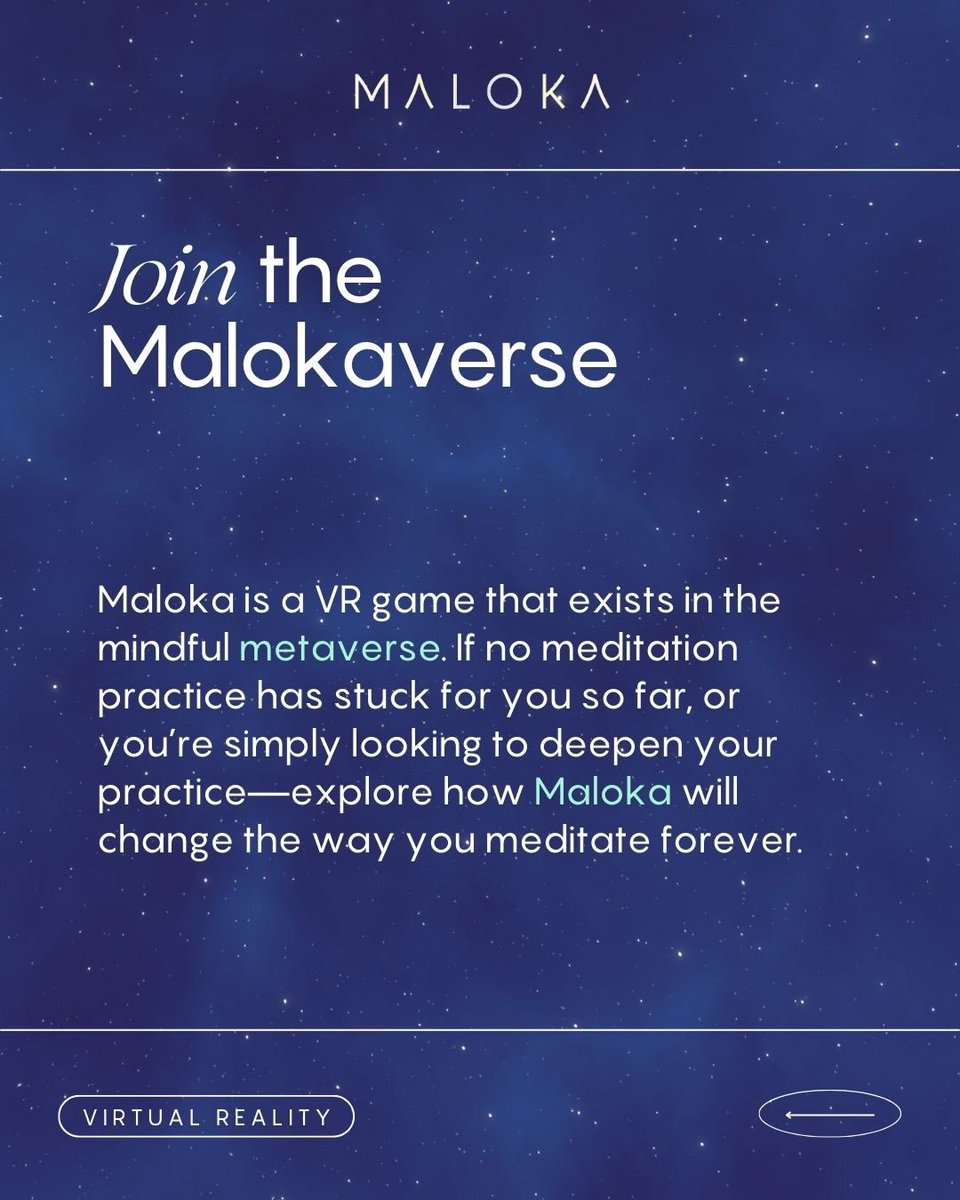 Did you know? You don't have to be fully 'unplugged' to meditate. 🔌 #VR allows you to plug into a whole new state of #mindfulness. Visual, immersive, and centering—Maloka's VR capabilities open up a gateway to #meditations like you've never experienced before.