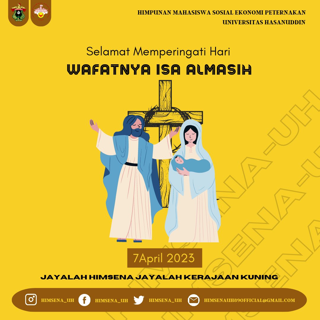 Shalom✨

Kami keluarga besar Himpunan Mahasiswa Sosial Ekonomi Peternakan Universitas Hasanuddin mengucapkan "Selamat Memperingati Hari Wafat Isa Al-Masih" bagi umat yang merayakan.

Semoga kasih Yesus Kristus selalu mendampingi kita semua.

#himsenauh
#jayalahhimsena