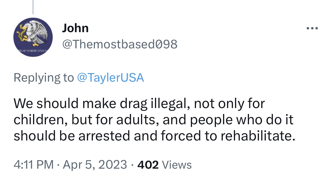USConst_Amend_I's tweet photo. Making drag illegal would violate me. https://t.co/2SUcJrcnBy