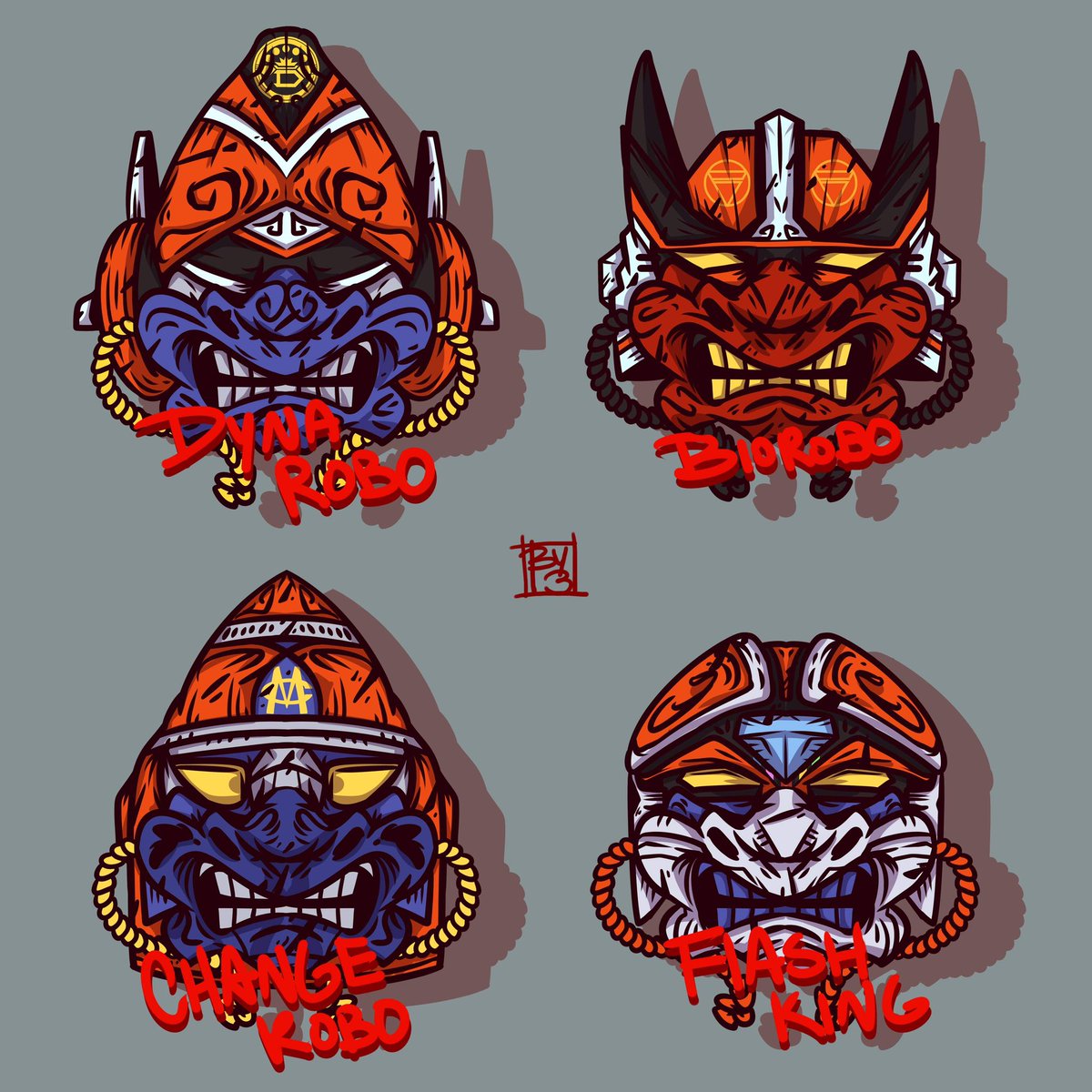 BY13x's tweet photo. Sentai Robo Menpō- 2

#art #doodle #drawing #fanart #supersentai #menpo #スーパー戦隊 #面頬 #dynarobo #ダイナロボ #biorobo #バイオロボ #changerobo #チェンジロボ #flashking #フラッシュキング https://t.co/8KIT9Hd1MH