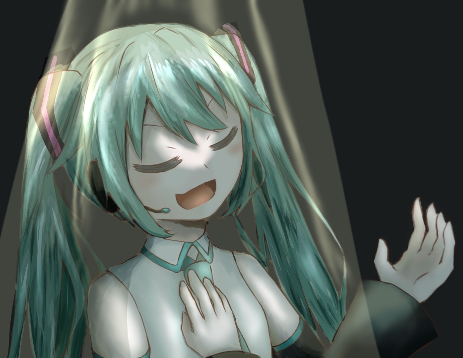 初音ミク「re7thさんのミクさん!スポットライトを浴びて、何か歌っているホー?とても気持」|piapro(ピアプロ)のイラスト