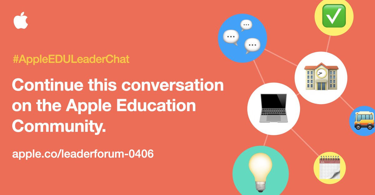 🎉Continue this conversation on the Apple Education Community.
#AppleEDULeaderChat
#AppleEDUCommunity #AppleDistinguishedSchools