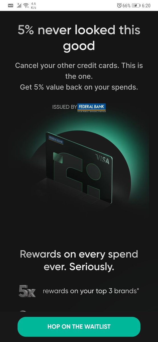 nebula_world's tweet photo. Fi money has partnered with federal Bank and launching new credit card.

Not much details on the page, pitching for 5% cashback on eligible spends..

Interested in the card.. Join the waitlist here https://t.co/qqED3doPRZ

#ccgeek #creditcard https://t.co/62lvaf8Gsz
