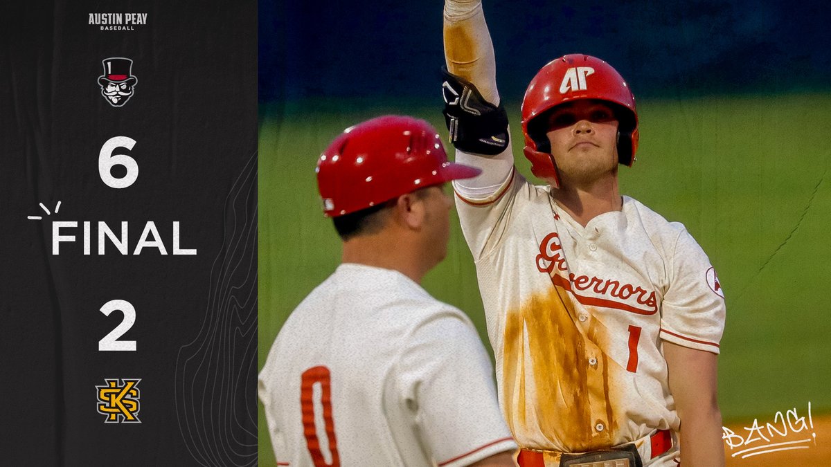 GovsBSB's tweet photo. 𝕾𝖒𝖆𝖘𝖍. 𝕭𝖆𝖓𝖌. 𝕿𝖔 𝖁𝖎𝖈𝖙𝖔𝖗𝖞!

The Govs get homers from @gmart127 &amp; @c_gray5 to open this #ASUNBSB series with a win! 

Govs 6, Owls 2 

#LetsGoPeay | #ASUNBSB https://t.co/YEYRFKOSgj