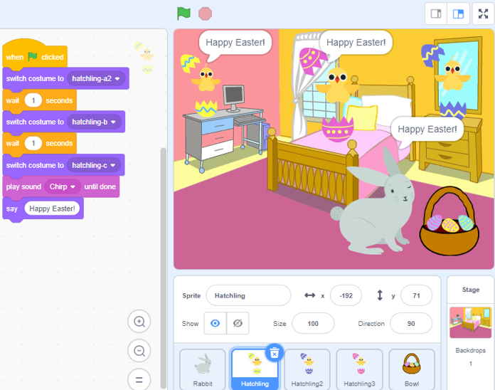 PCameronOCSB's tweet image. Easter coding using Scratch! 🐰🐣 #ocsbMath #ocsbCodes