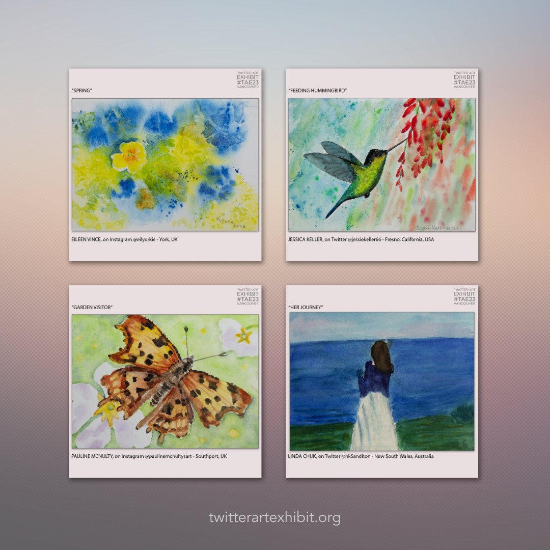 Eileen Vince from the UK Jessica Keller <a href="/jessiekeller66/">Jessica Keller Artist</a> from the USA, Pauline Mcnulty from the UK, and Linda Chuk @hkSanditon from Australia. Thank you for your lovely cards! #TAE23 fundraiser for @unyayouth. #vancouverbc #twitterartexhibit #indigenous #giving #artforacause