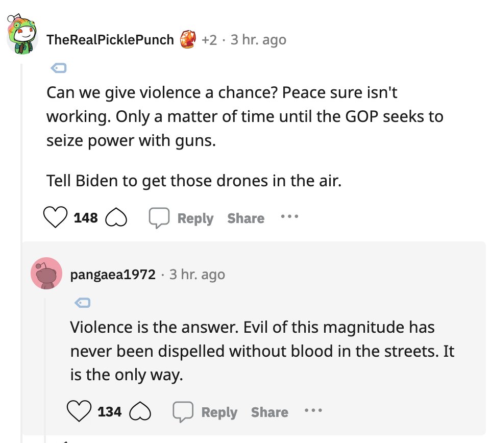 r/WhitePeopleTwitter not just calling for an insurrection, but a genocide.