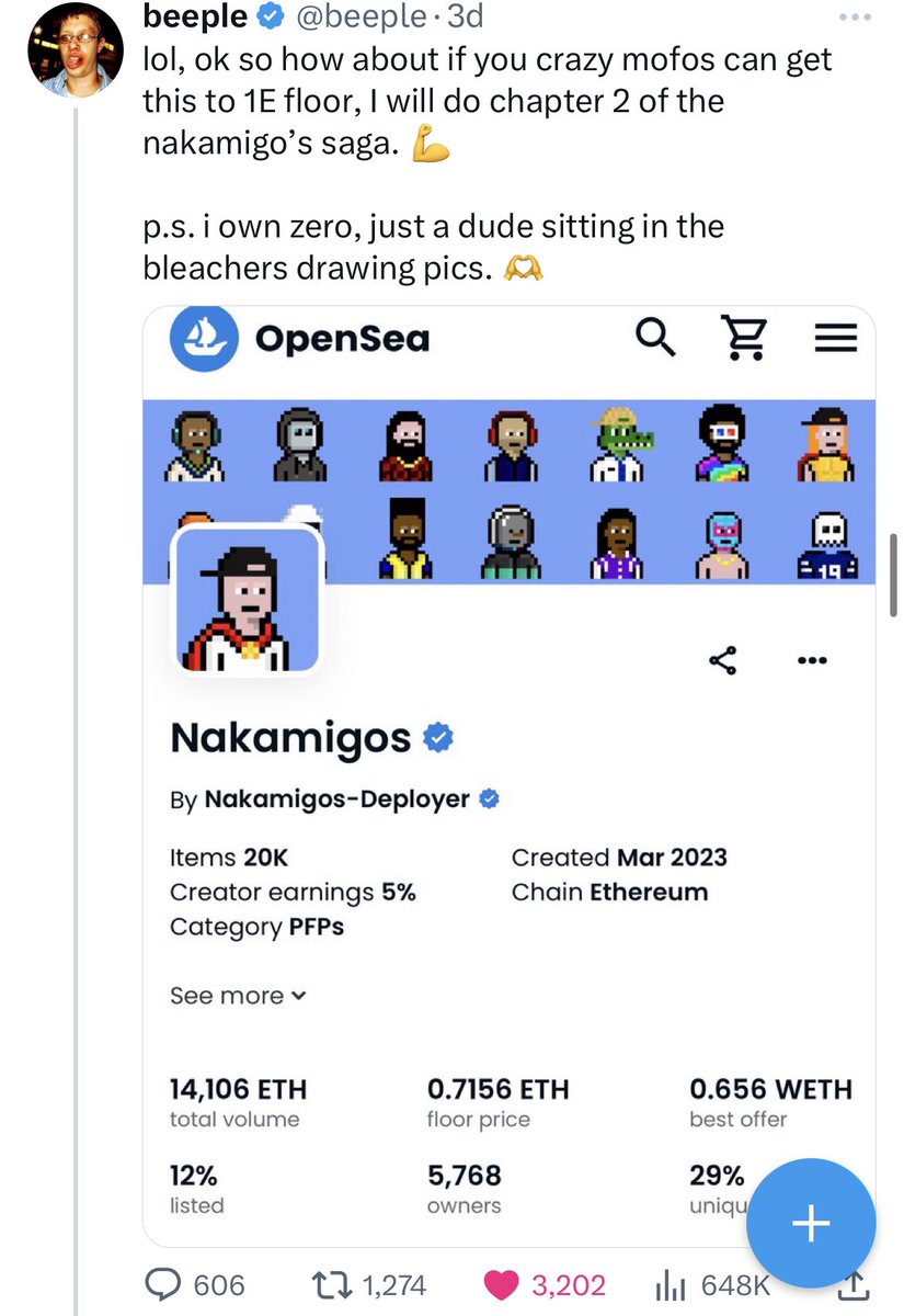 Don’t forget that beeple is dropping chapter 2 of the nakamigos saga once we reach 1 eth 👀