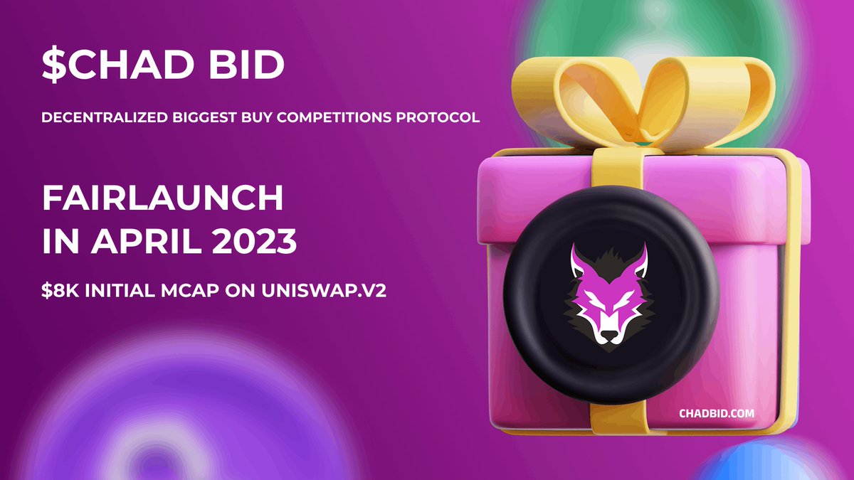 chadbidcom's tweet photo. $CHAD will be fairly launched on #Uniswap with an initial market cap of ≈ $8K

7th APRIL 5pm UTC
Chain: $eth

#FAIRLAUNCH https://t.co/61Bz3vewL2