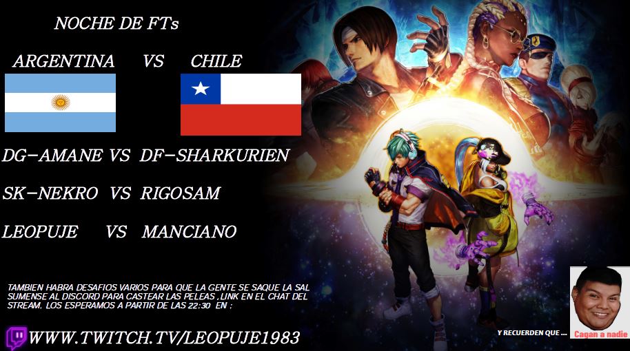 Leopuje (@leo_en76) on Twitter photo Noche de KOF XV
Los esperamos a partir de las 22:30 en el pujestream, entren a jugar unas peleas y reírse un rato
twitch.tv/leopuje1983
<a href="/UAFG_AR/">UAFG</a> <a href="/RPunK_cl/">RPunK</a> <a href="/ULQUIORRA_ARG/">ULQUIORRA_ARG 🇦🇷</a> <a href="/Dr_Draven_/">Cristian Draven</a> <a href="/DiegoRC4_KoF/">DiegoRC4 🇦🇷</a> @Mxy2k2 Noche de KOF XV
Los esperamos a partir de las 22:30 en el pujestream, entren a jugar unas peleas y reírse un rato
twitch.tv/leopuje1983
<a href="/UAFG_AR/">UAFG</a> <a href="/RPunK_cl/">RPunK</a> <a href="/ULQUIORRA_ARG/">ULQUIORRA_ARG 🇦🇷</a> <a href="/Dr_Draven_/">Cristian Draven</a> <a href="/DiegoRC4_KoF/">DiegoRC4 🇦🇷</a> @Mxy2k2