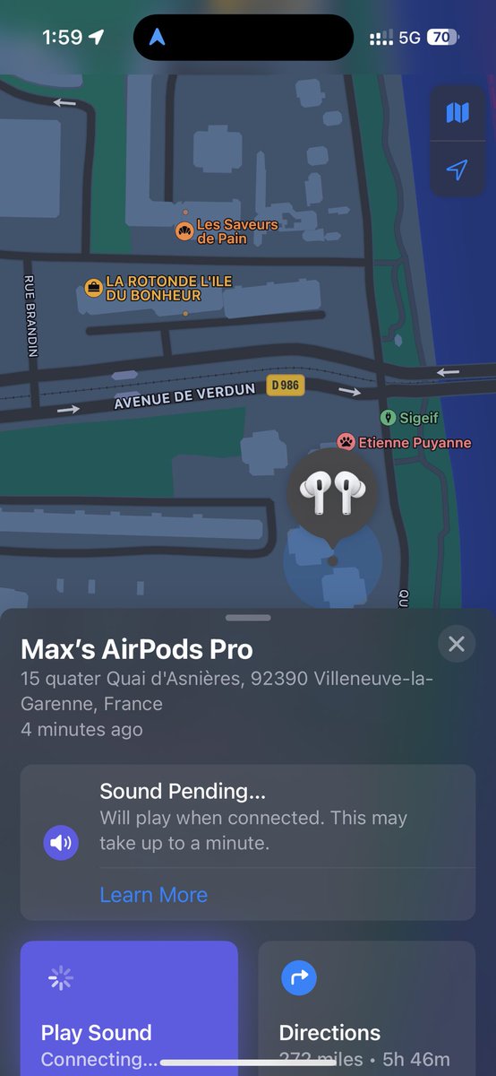 Maximus3005's tweet photo. Sat in the lounge at Gard Du Nord @Eurostar. My AirPods go missing? Nah Eurostar don’t help… track them to the lounge but I have to make my train. I get a notification. Hm, they in the UK? the only place a thief/passenger can go? Nah they’re in Saint Denis, where a worker lives https://t.co/JOGPALofXA