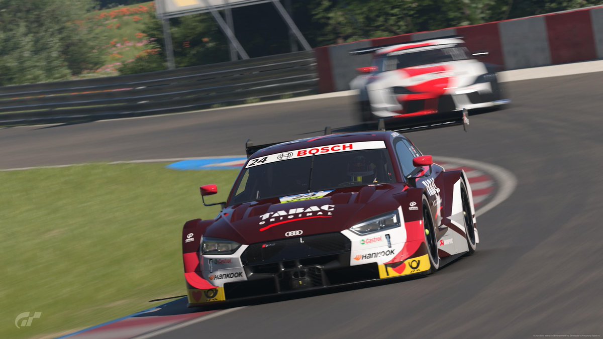 Mark_Whitelegge's tweet photo. Audi Sport Team MXR TABAC Original (based on Oliver Jarvis’s DTM livery from 2010!) #GT7 #GranTurismo #GranTurismo7 #RS5DTM #PS5Share https://t.co/PierdBV1Zi