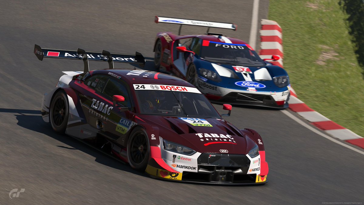 Mark_Whitelegge's tweet photo. Audi Sport Team MXR TABAC Original (based on Oliver Jarvis’s DTM livery from 2010!) #GT7 #GranTurismo #GranTurismo7 #RS5DTM #PS5Share https://t.co/PierdBV1Zi