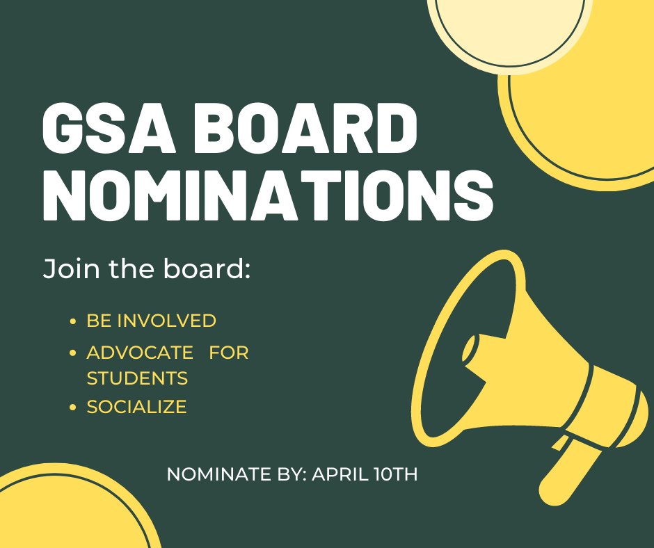 ESPMasonGSA's tweet photo. Hi Everyone! We need to hold elections again, so if you are interested in participating in the GSA by being a part of the board, you can nominate yourself here- https://t.co/77Cl9BRmjH
For more info read there and additional questions may be directed to our current members. https://t.co/ooTUzP2o9d