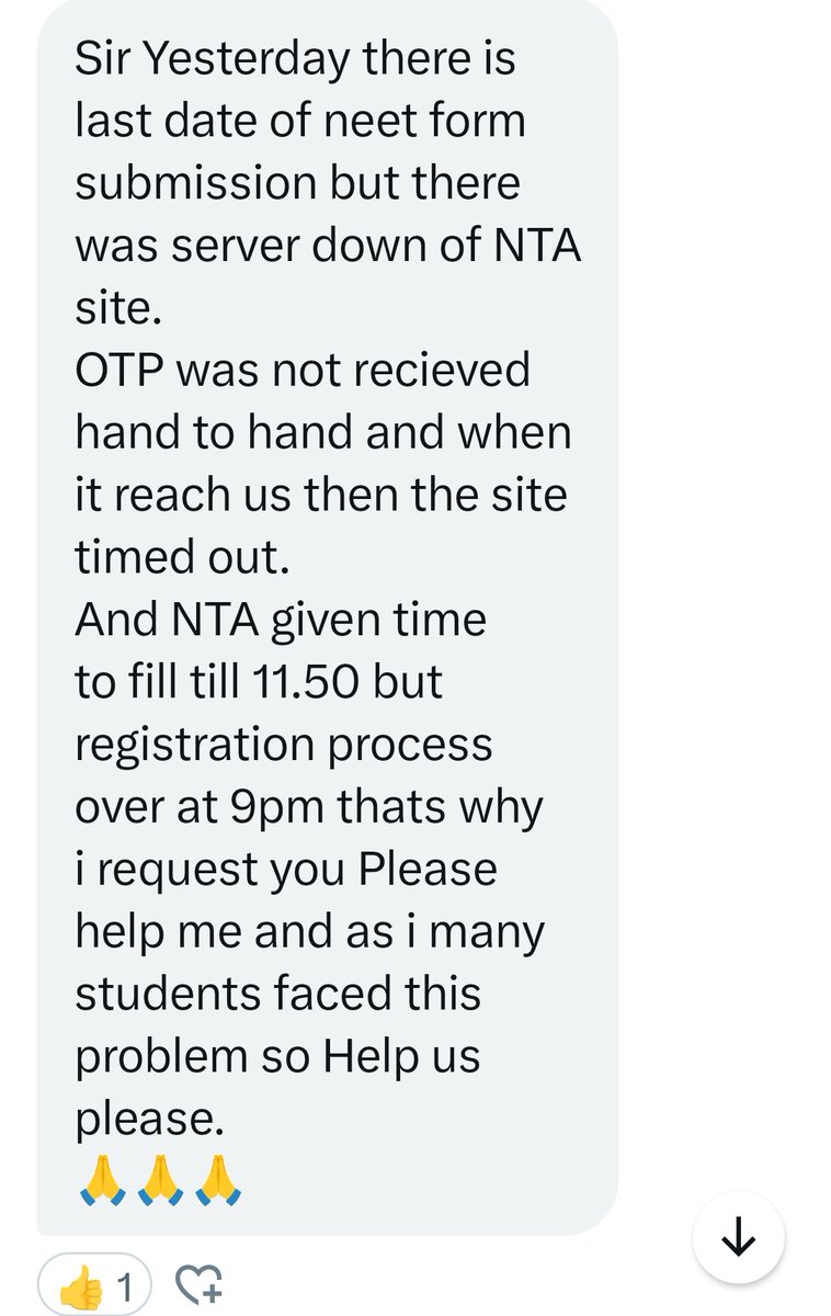 ThePradeepRawat's tweet photo. Dear @DG_NTA many students are complaining that because of server issues,Not receipt of OTP etc,
The registration couldn't be done #NeetUG23 #ExtendNeetUGRegistration2023 #NEETUG2023 help students please! https://t.co/V6NVii4eev