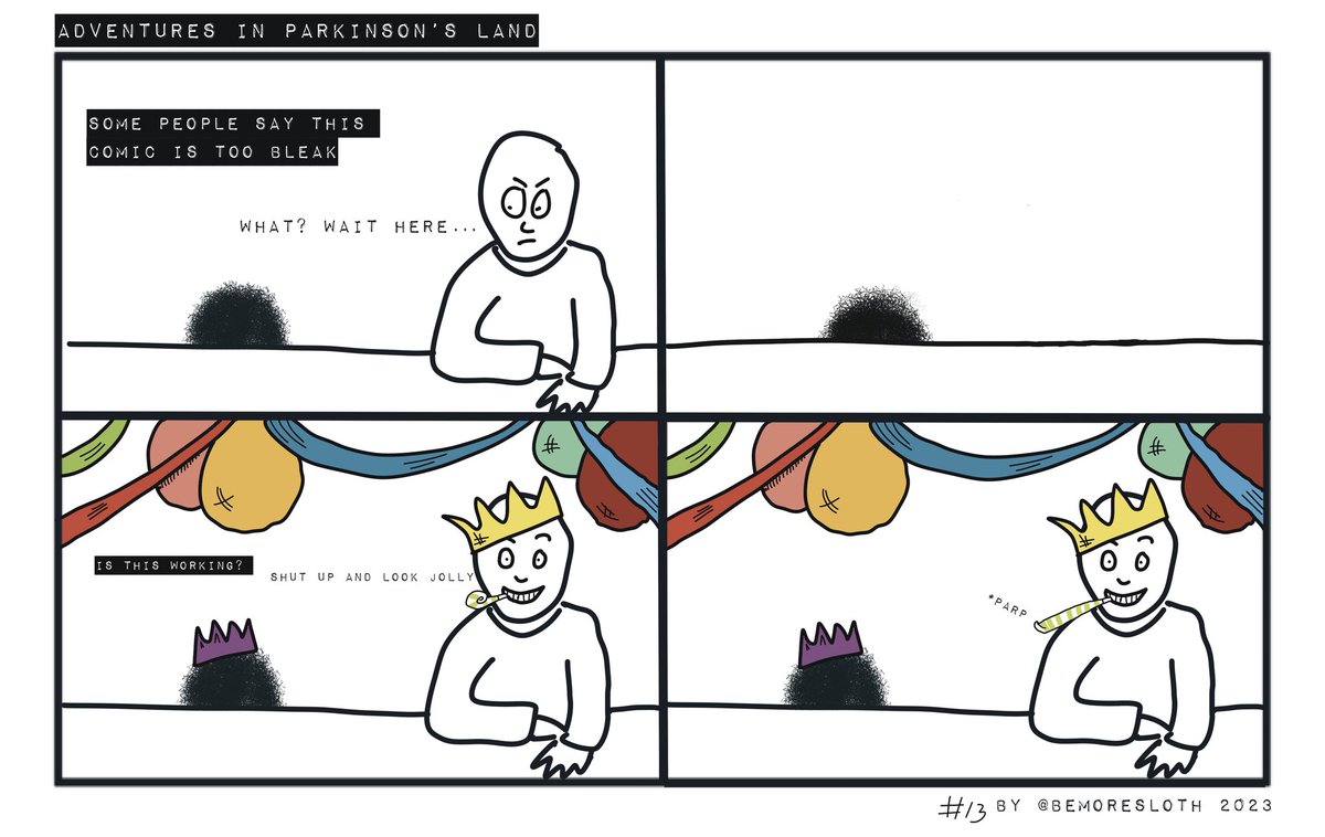 Comic strips aren't like children, so you don't have favourites, but if they were like children this would be a fave of mine! Adventures in Parkinson's Land out now. #yopd #Parkinsons #Parkinsonsdisease #bleak