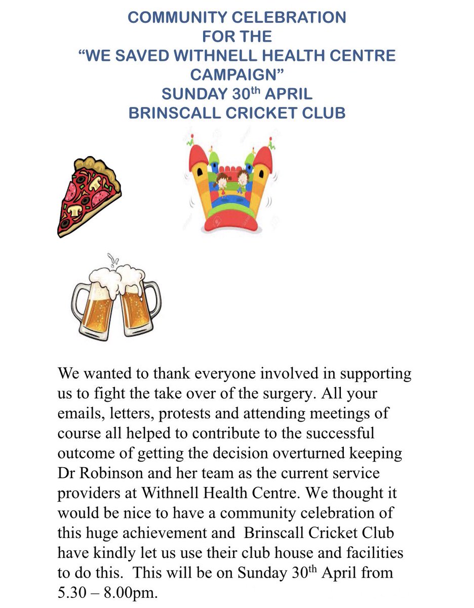 france_lou's tweet photo. We are throwing a community party to celebrate the success of our #SOSSaveOurSurgery campaign organised by our incredible GP Dr. Robinson. A celebration of what the #NHS is about - family, friends, good health and community care. If you’re local please celebrate with us 👩⚕️ 🩺 🎉 https://t.co/hF0vzYYCpq