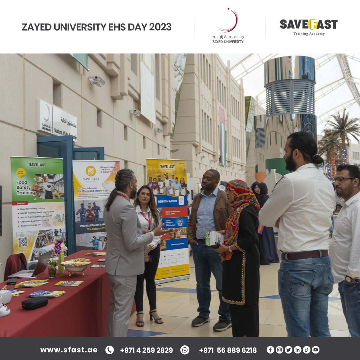 save_fast's tweet photo. We're thrilled to have participated in the Safety Awareness Exhibition organized by #Zayed_University, showcasing our top-notch training courses and cutting-edge #VR system alongside key governmental organizations, the Dubai police, ambulance, and customs. 
#ehs #safetytraining https://t.co/JDjacs3gfO