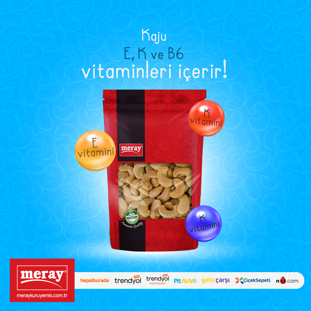 Kaju E,K ve B6 Vitaminleri içerir.
.
🛒 Online Alışveriş
meraykuruyemis.com.tr
