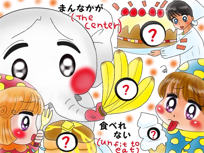 昔のイラスト紹介      
福娘童話集様ダジャレクイズ51  
*9年ほど前の絵です            

(問題) どうやっても、まん中が食べられないお菓子は? 