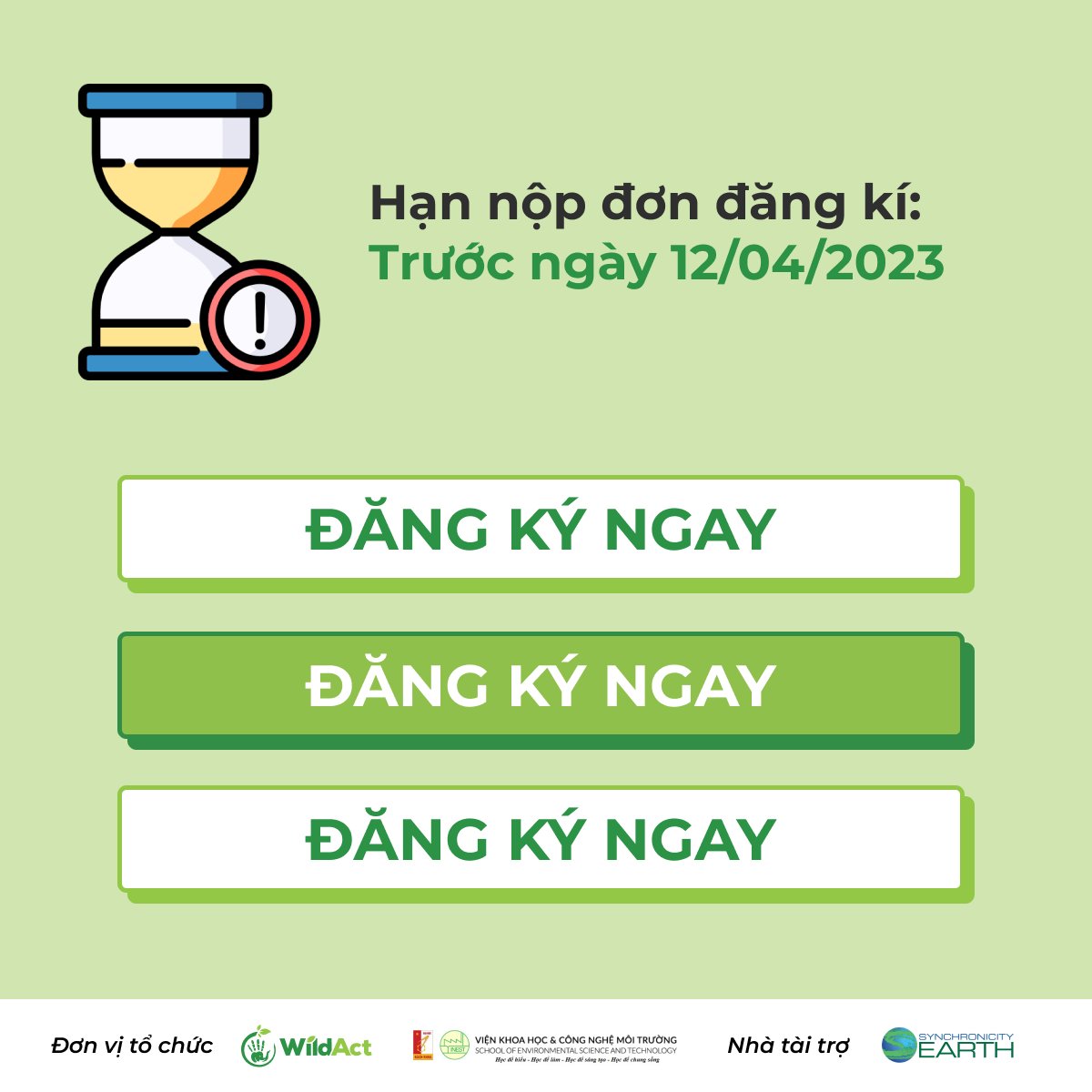 Hướng dẫn đăng kí khóa học CWT 2023
📍Đăng ký tham gia: bit.ly/wildactkhoahoc…
📍Đọc thêm chi tiết và download brochure về khóa học tại đây: bit.ly/thongtincwt2023
️
HẠN ĐĂNG KÝ 12/04/2023
#WildAct #Baoton #ĐVHD