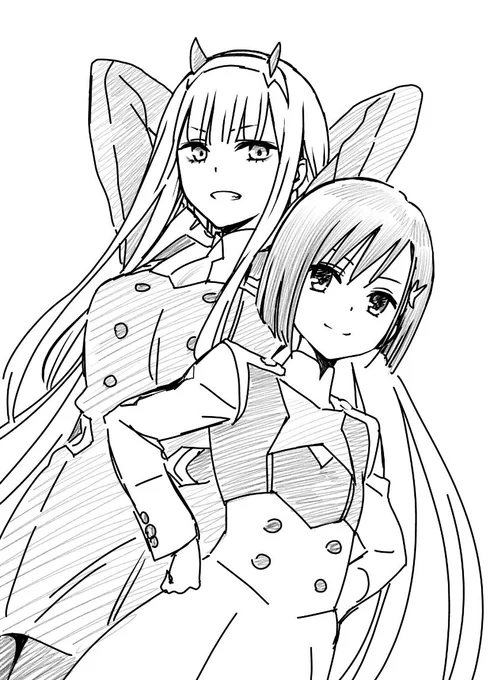 久々に描きたくなったのでゼロツー&amp;イチゴ https://t.co/ZbwBINnYue