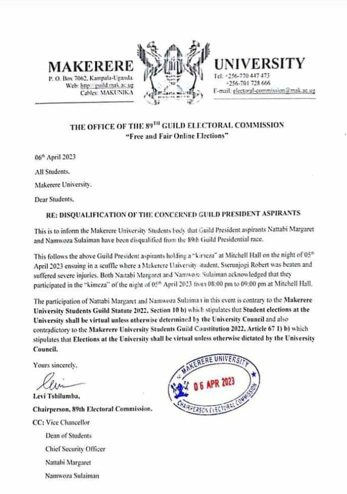 NamwozaSulaiman's tweet photo. I and Nattabi Margaret have been disqualified from the race. It's time we come together as one and demand for whatever belongs to us . It's time we demand and not negotiate. These administrators are willing to do anything in their means to turn our University into a Kindergarten. https://t.co/zGVJAbSYbv