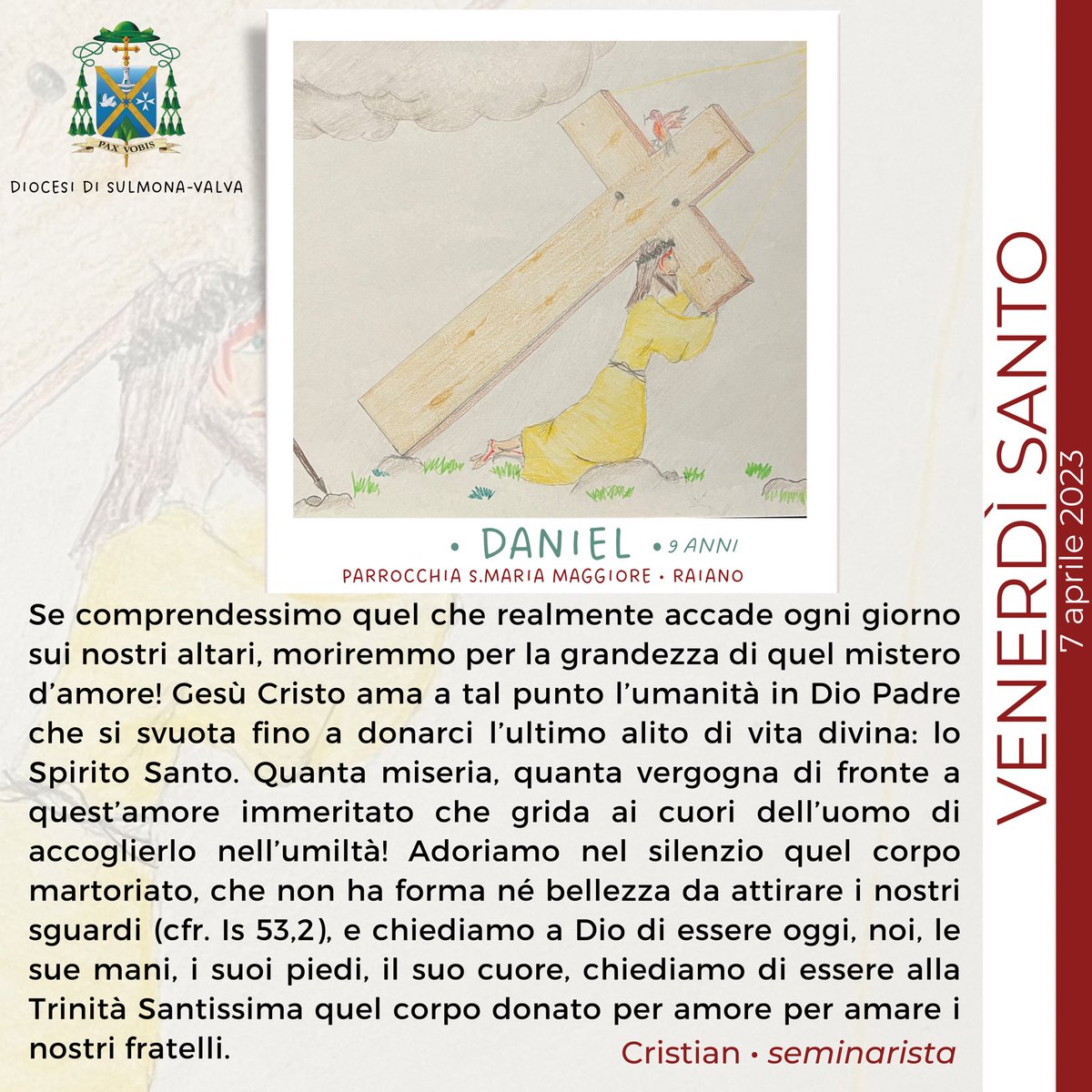diocesisulmona's tweet photo. #venerdisanto Daniel (9anni) e Cristian (giovane seminarista) https://t.co/AOKNHxtgWl