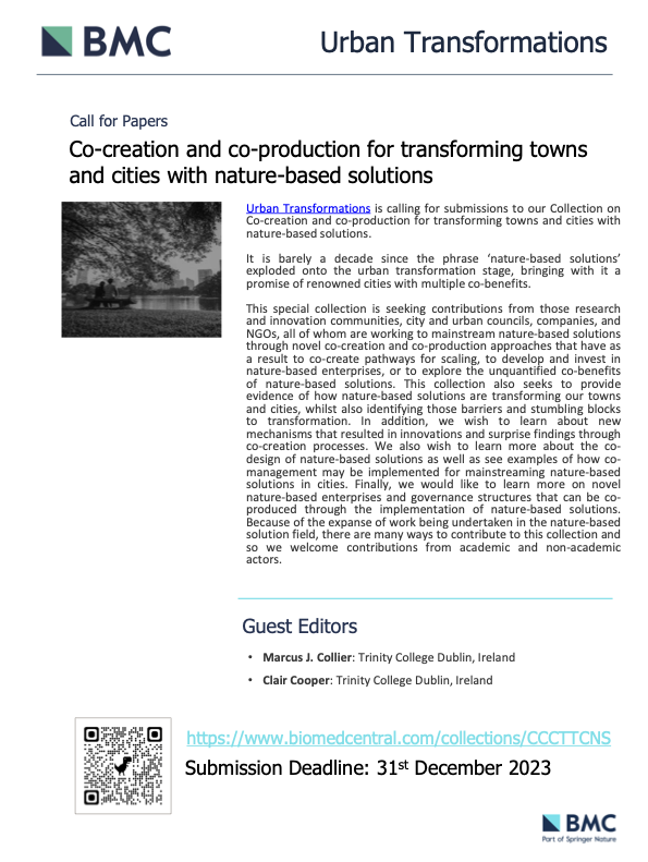 #CallforPapers Special Issue >>
#Cocreation and #coproduction for transforming towns and #cities with #naturebasedsolutions >> by <a href="/marcus_collier/">Marcus Collier</a> <a href="/cooper_clair/">clair cooper</a>