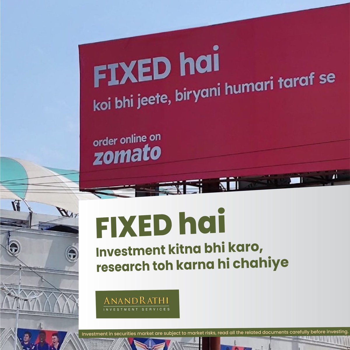 rathi_online's tweet photo. Zindagi ka usool hai, investments research karne ke baad hi karne chahiye! 🫵🏻 

#FixedHai #momentmarketing #trending #topicalspot #topicaltrend #zomatobillboard #zomato #marketing #investments #research #SahiInvestingKiBaat #AnandRathi #stockmarket https://t.co/YL8sQJnMTw