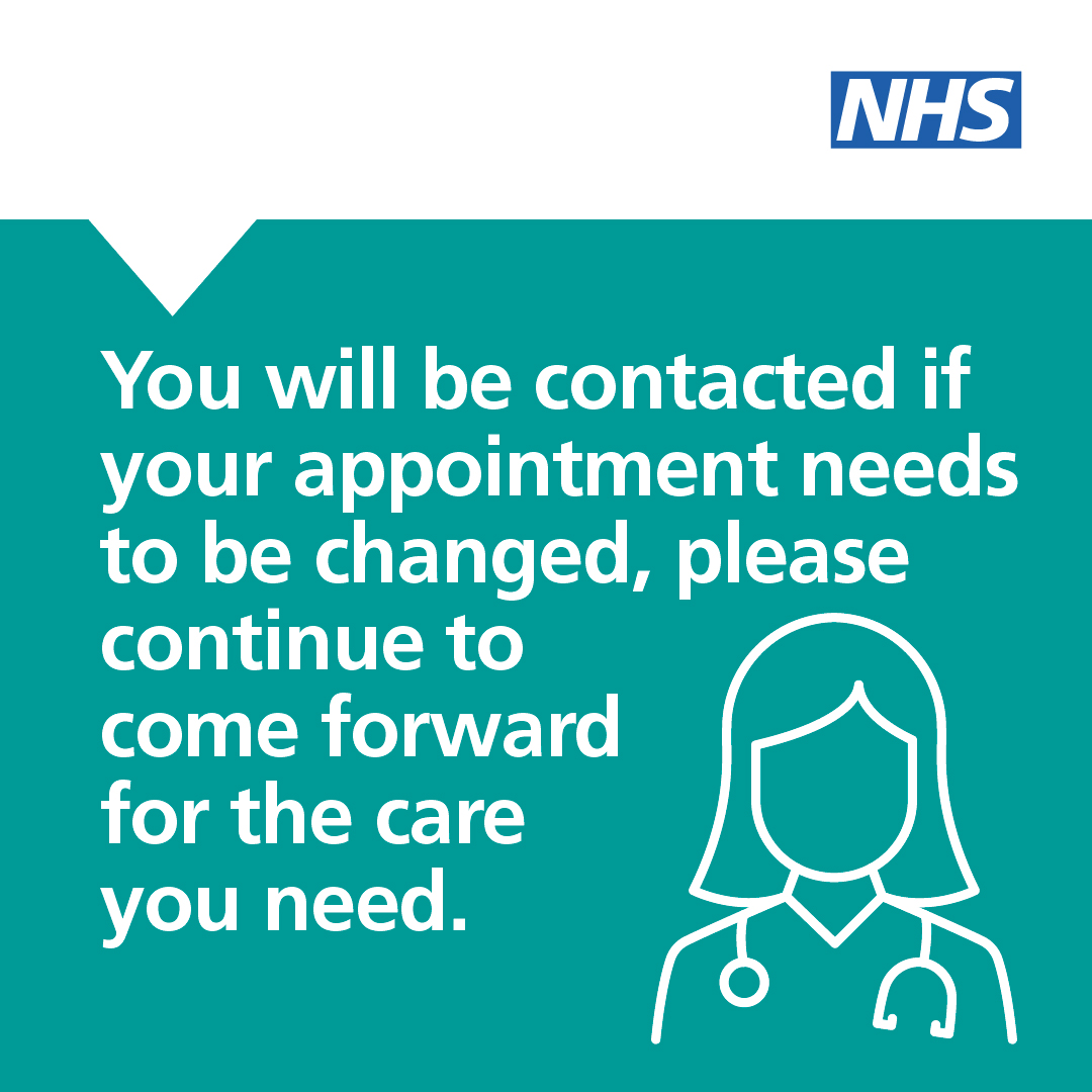 Next week, some services will be affected due to strike action.

You will be contacted if your appointment needs to be changed, please continue to come forward for the care you need.