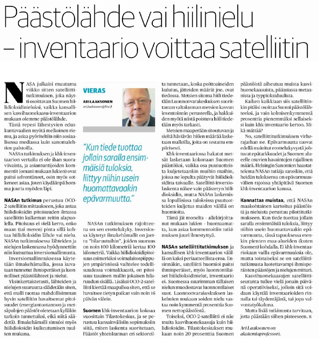 Yleisön pyynnöstä huolimatta, NASAn satelliittinieluista vielä kertaalleen. Kolumnini päivän Kalevassa: