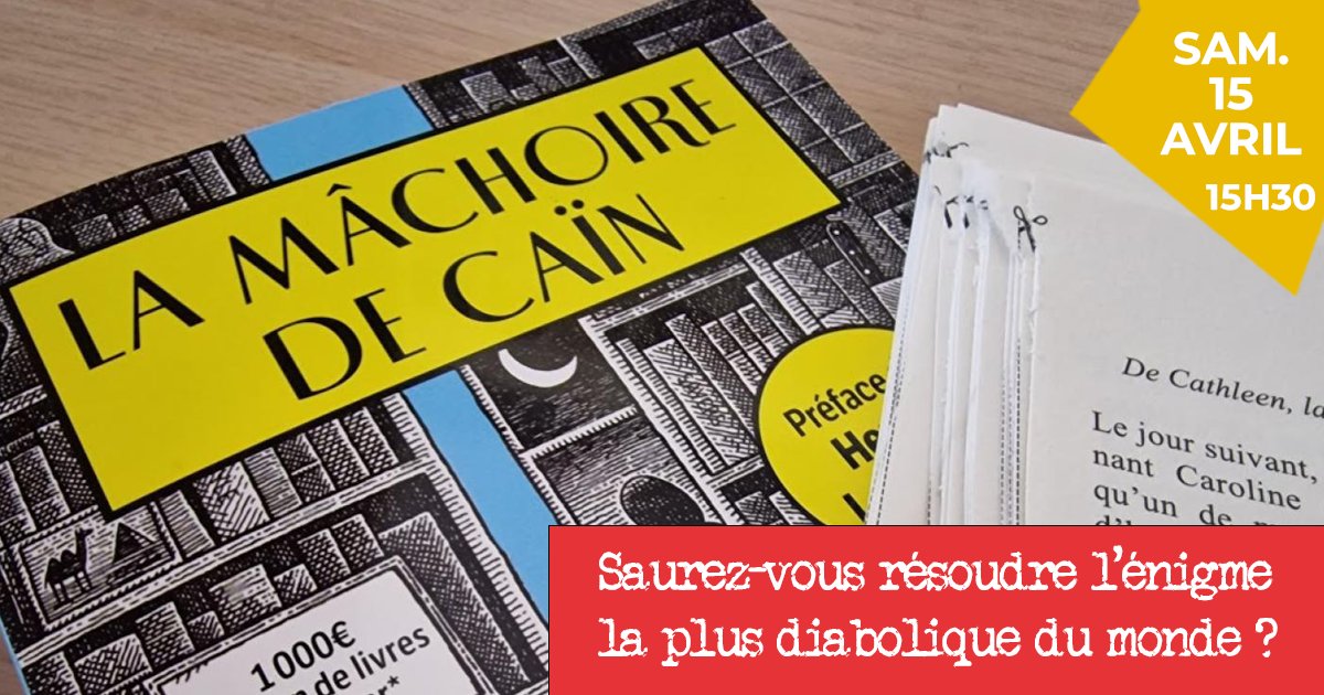 RDV à la #MédiathèqueAragon ce 𝘀𝗮𝗺𝗲𝗱𝗶 𝟭𝟱 𝗮𝘃𝗿𝗶𝗹 à 𝟭𝟱𝗵𝟯𝟬 pour prendre part à l'#enquête la plus incroyable de tous les temps : 𝗟𝗮 𝗠𝗮̂𝗰𝗵𝗼𝗶𝗿𝗲 𝗱𝗲 𝗖𝗮𝗶̈𝗻 !

#Ofcourselemans #MediathequeduMans #Polar #lamachoiredecain #enigmelitteraire #challenge