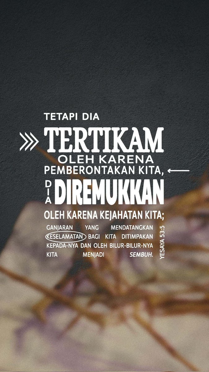 Tetapi dia tertikam oleh karena pemberontakan kita, dia diremukkan oleh karena kejahatan kita; ganjaran yang mendatangkan keselamatan bagi kita ditimpakan kepadanya, dan oleh bilur-bilurnya kita menjadi sembuh.
Yesaya 53:5 TB

bible.com/verse-of-the-d…