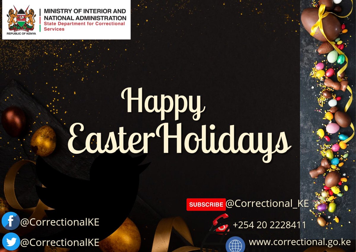 CorrectionalKE's tweet photo. We are working towards decongesting correctional facilities, kindly be safe as you enjoy this Easter festivities β€οΈβ¦
Happy Easter holidays!!!
#happyeaster2023
#decongestingprisons
#oneprisoneronebedonemattress https://t.co/qwH9Fq8EK7