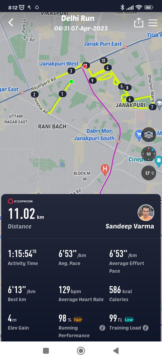sandeepvarma15's tweet photo. It may look strange to those who do #PubHopping in the evenings, as I did some #ParkHopping during my 11k #MAFrun on a cool Delhi morning at Janakpuri.
AHR 129 wasn't bad at 6.43 avge pace.
@TheFitistan 
#healthiswealth #healthylifestyle #chooseselflove #ChooseHealth https://t.co/NNYpeUX9NK