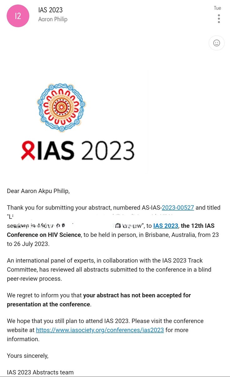 Dear AAP

'We regret to......'😀

I got the famous lines. Lol

Two abstracts rejected
Scholarship application unsuccessful.

However, I learned from the process so technically, I WAS SUCCESSFUL😀

Last year, my abstract was accepted for #AIDS2022 in Montreal Canada. I was also…