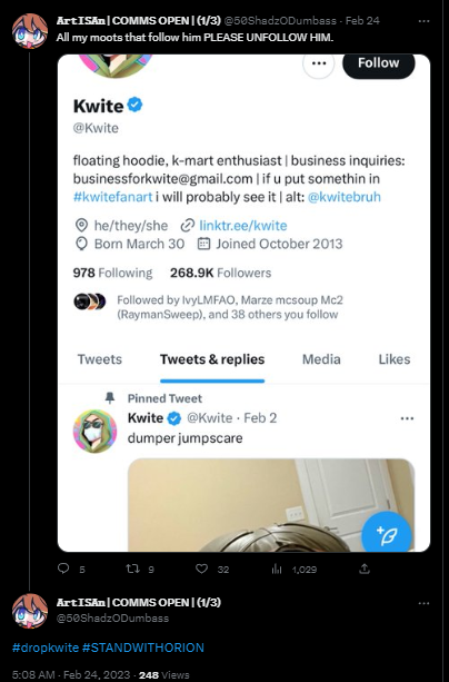 iAmFunnee's tweet photo. @50ShadzODumbass a gentle reminder that this user supported #dropkwite and supported the real abuser which is Orion https://t.co/kVvprBXbR5