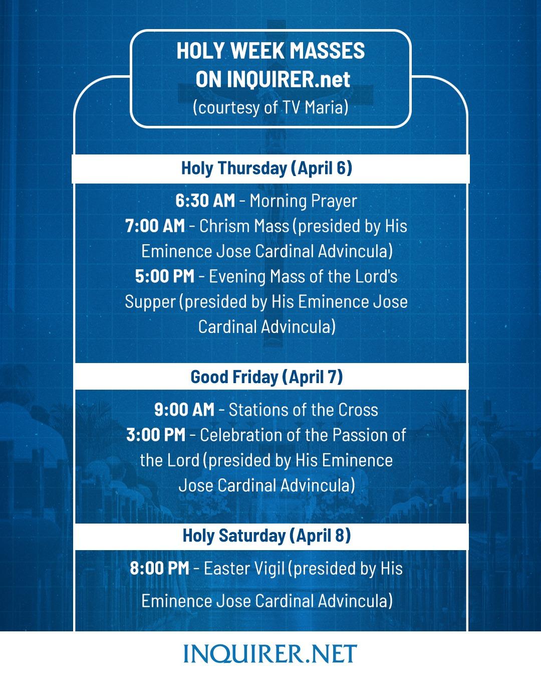 Inquirer on Twitter "Watch Holy Week masses on https//t.co/EDjVS4ZXKk Here's the schedule of