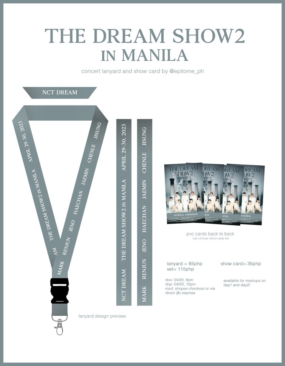 epitome_ph's tweet photo. (please help rt!)

‧₊˚✧ the dream show2 in manila 
fanmade lanyard and show cards! ‧₊˚✧

✧ 35-115php
✧ doo: 04/20, 8pm
✧ dop: 04/20, 10pm
✧ see photo for details!

🔗https://t.co/Qty0fVeihP https://t.co/48ttZ8YsxU