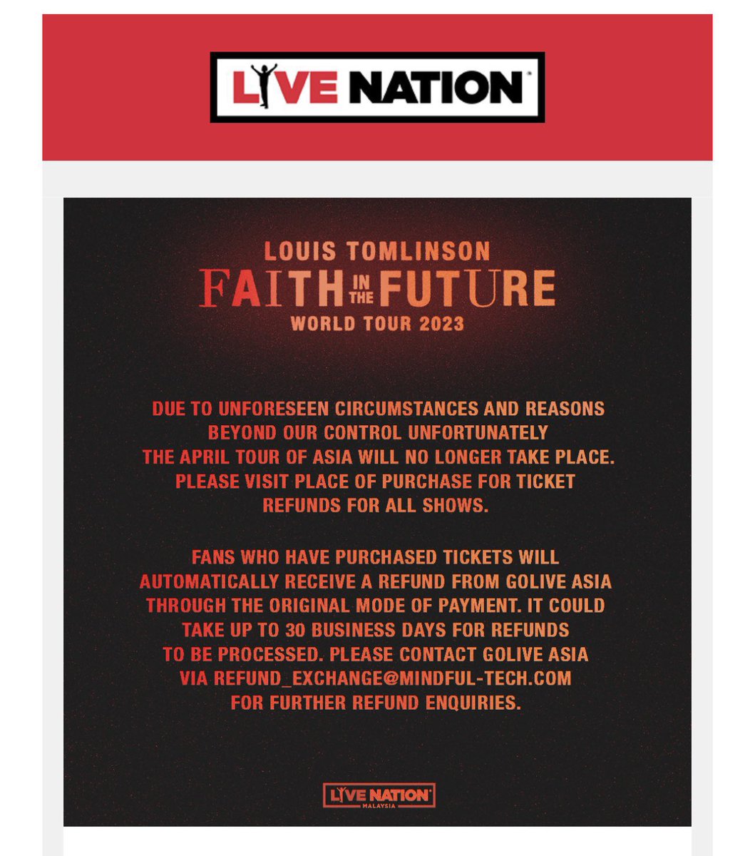 Tomlinson_Japan's tweet photo. 🚨Live Nation ルイトムリンソン アジアツアー全体の中止を発表

"やむを得ない事情や理由によって残念ながら4月のアジアツアーは中止となりました。"

#LTJapan https://t.co/LhnWV4cqVr