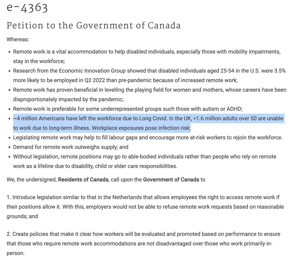 🇨🇦Canadians: Please sign this House of Commons petition to support access to remote work. This will reduce in-person COVID exposures, provide access to financial security and workplace protection for disabled people &amp; caregivers #pwLC #LongCovid petitions.ourcommons.ca/en/Petition/Si…