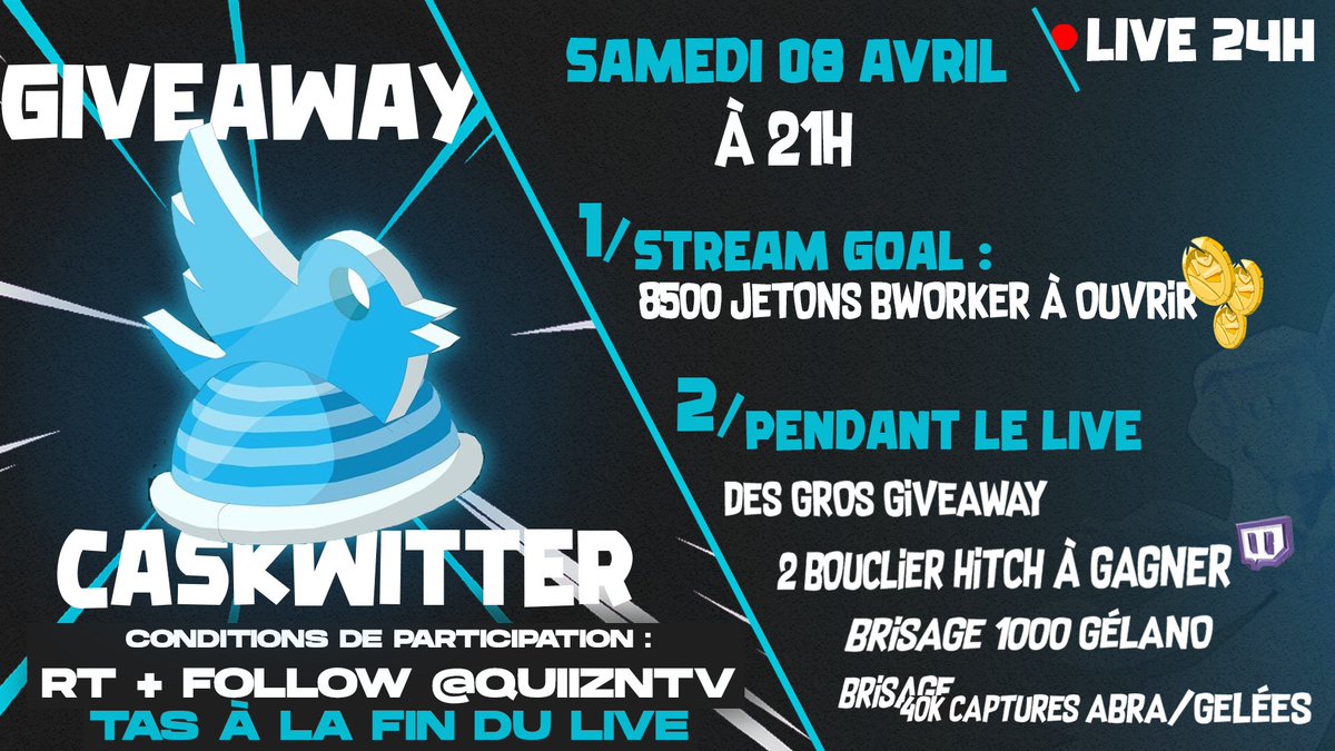 Demain rdv à 21h! Jamais fais de 24h, ça va être au top!
Vous avez que 2jours pour participez à ce giveaway!
RT + Follow @quiizntv
Merci à <a href="/NezixDesign/">NEZIX</a> pour cet super affiche!
Bonne chance et à demain !!!! 21h !!!