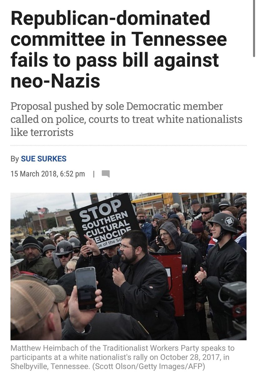 The same Tennessee GOP that just expelled two Black reps on the first try, previously failed to condemn Nazis despite multiple tries.

If duly elected Black lawmakers are a bigger threat to you than are genocidal Nazi terrorists, it isn’t democracy you’re embracing—it’s fascism.